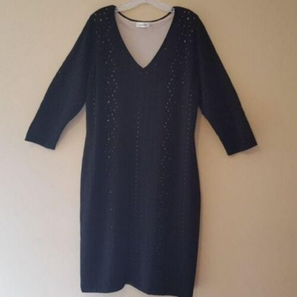 Calvin Klein Laser Cut Black Sweater Dress Women Size L